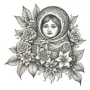 BABUSHKA RUSSIAN DOLL  FULL BODY INSIDE FLOWERS tattoo design idea