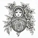 BABUSHKA RUSSIAN DOLL  FULL BODY INSIDE FLOWERS tattoo design idea