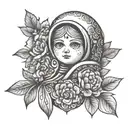 BABUSHKA RUSSIAN DOLL  FULL BODY INSIDE FLOWERS tattoo design idea