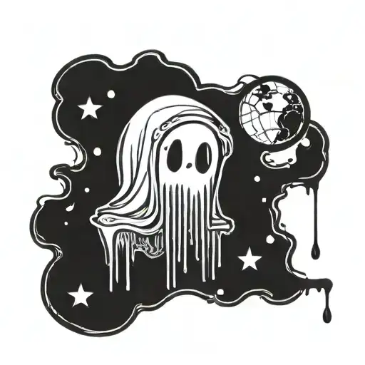 cute, dark, ghost, moon, frame dripping downwards tattoo design idea