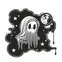 cute, dark, ghost, moon, frame dripping downwards tattoo design idea