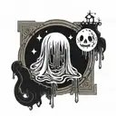 cute, dark, ghost, moon, frame dripping downwards tattoo design idea