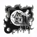cute, dark, ghost, moon, frame dripping downwards tattoo design idea