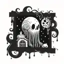 cute, dark, ghost, moon, frame dripping downwards tattoo design idea