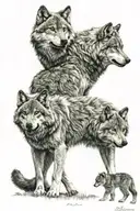 wolf with two cubs surrounded tattoo design idea