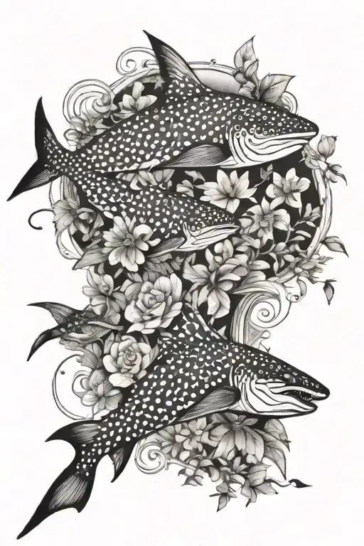 SLEEVE WITH WHALE SHARK, BEES, DRAGON FLY, BETTA, BIRDS tattoo design idea