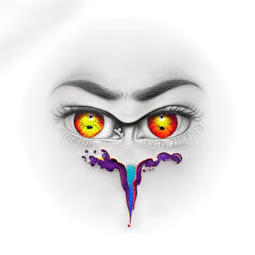 skin rip red and purple eye tattoo design idea