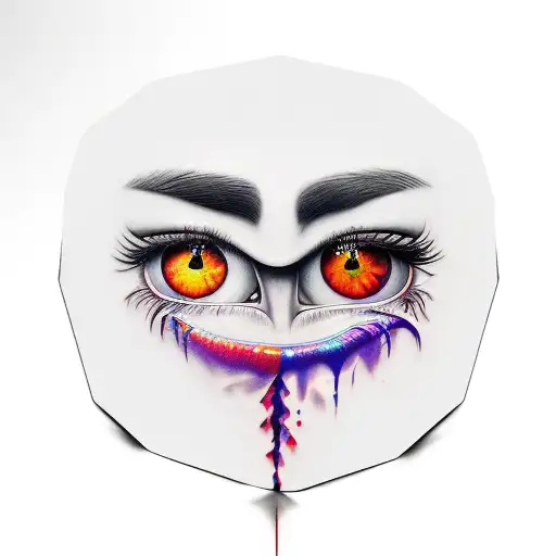 skin rip red and purple eye tattoo design idea