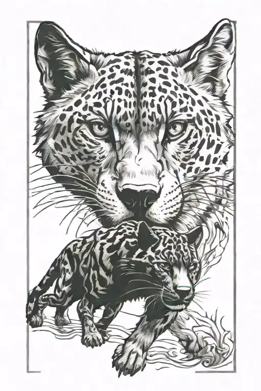 gray wolf and black panther facing each other stalking each other tattoo design idea