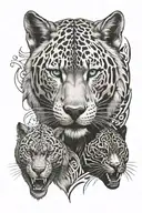 gray wolf and black panther facing off with neotribal tattoo design idea