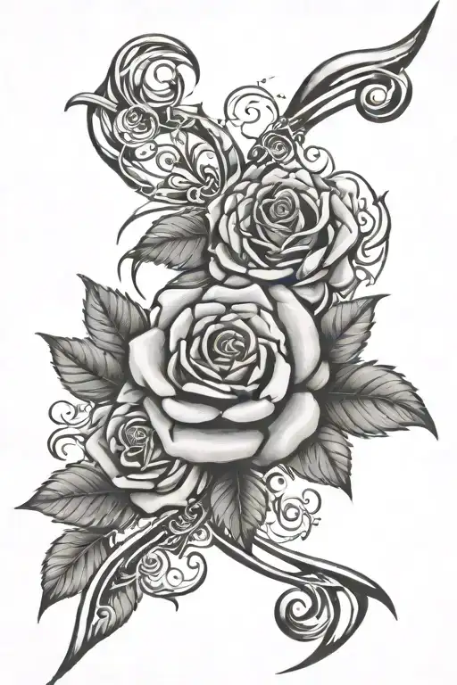 Honeysuckle and rose with a tribal cancer ribbon intertwined tattoo design idea