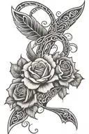 Honeysuckle and rose with a tribal cancer ribbon intertwined tattoo design idea