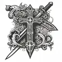 christian cross with sword and blood tattoo design idea