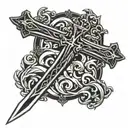 christian cross with sword and blood tattoo design idea