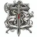 christian cross with sword and blood tattoo design idea