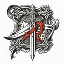 christian cross with sword and blood tattoo design idea