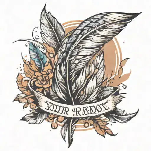 A tattoo of a feather with birds flying out with a saying (your wings were ready but my heart was not) tattoo design idea
