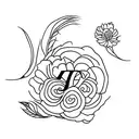 Peony, Initials G and J tattoo design idea