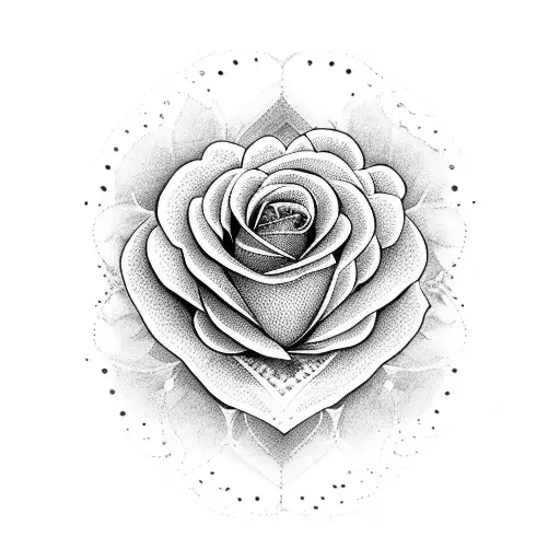 A dotwork design of a heart-shaped rose bouquet with the name Elizabeth written in elegant script tattoo design idea