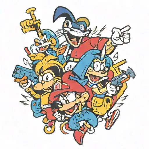 90's cartoon characters tattoo design idea