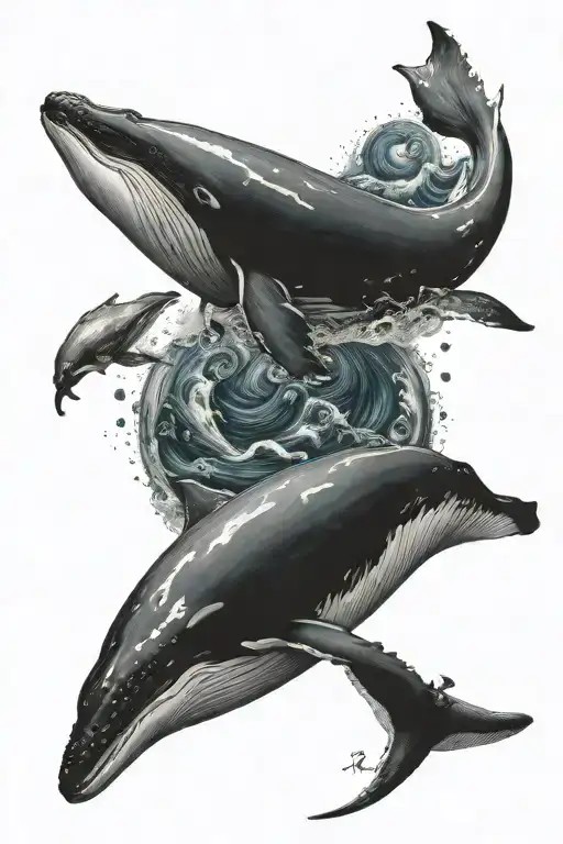 humpback whales Ying yang tattoo design idea