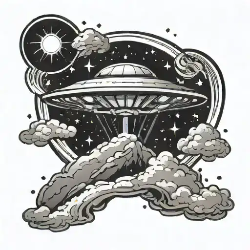 ufo, stars, night sky tattoo design idea