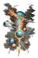 thunder storm, lightning, planets tattoo design idea