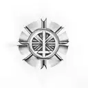 upside down cross surrounded by the atheism logo tattoo design idea