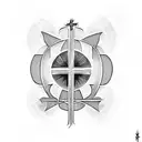 upside down cross surrounded by the atheism logo tattoo design idea