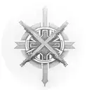 upside down cross surrounded by the atheism logo tattoo design idea
