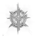 upside down cross surrounded by the atheism logo tattoo design idea