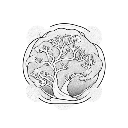 A whimsical carousel with spiral potato-themed animals and a tree of life as the centerpiece tattoo design idea