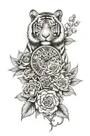 Siberian tiger clock flower tattoo design idea