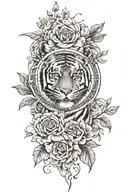 Siberian tiger clock flower tattoo design idea