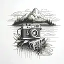camera and lake with dock extending tattoo design idea