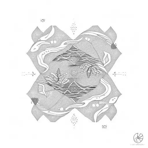 A geometric design inspired by the coastlines and seaweed, incorporating elements of blackwork style tattoo design idea