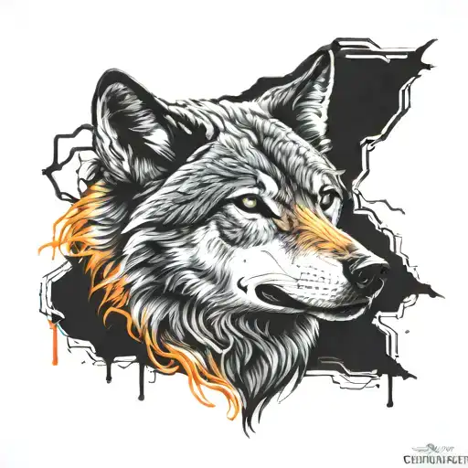 wolf neon lights tattoo design idea