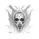 half lady and half demon face in Chicano style with smoke coming out of her mouth  tattoo design idea