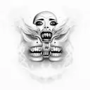 half lady and half demon face in Chicano style with smoke coming out of her mouth  tattoo design idea