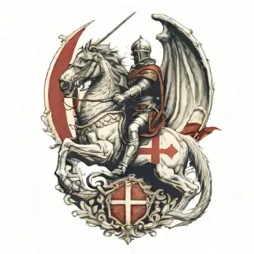 St George slaying dragon with a sword . England flag Incorporated into design  tattoo design idea