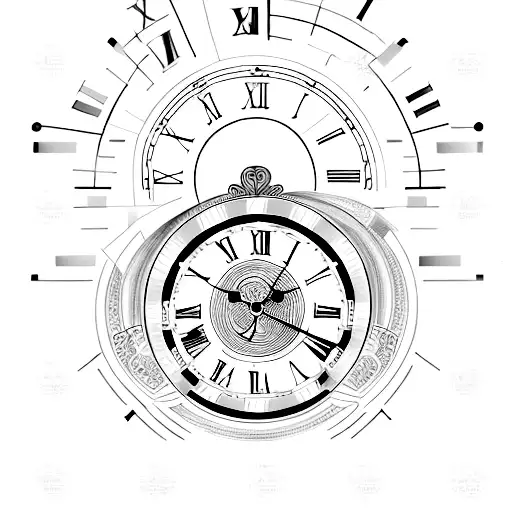 A minimalist design of a clock face with Roman numerals and delicate clock hands tattoo design idea