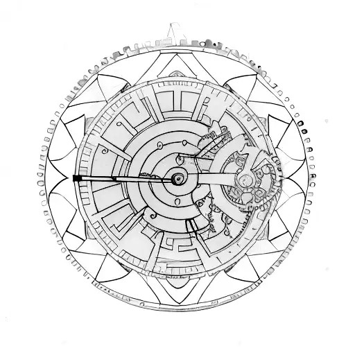 Incorporate a stopwatch into a geometric design with gears tattoo design idea