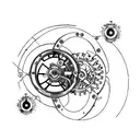 An intricate clock mechanism intertwined with gears and engineering symbols tattoo design idea