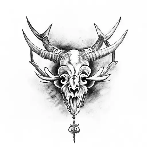 third eye on ram skull with devil wings tattoo design idea