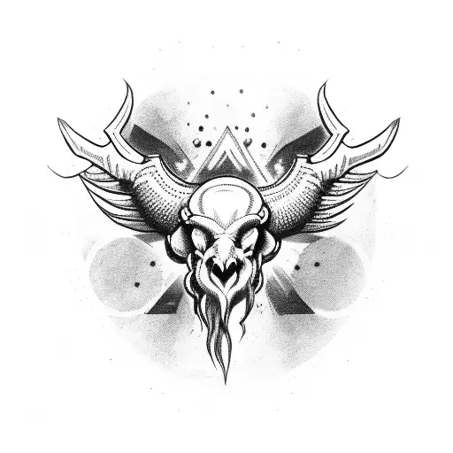 third eye on ram skull with devil wings tattoo design idea