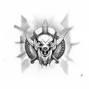 third eye on ram skull with devil wings tattoo design idea