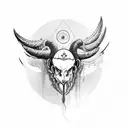 third eye on ram skull with devil wings tattoo design idea