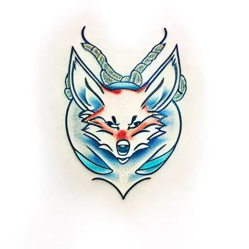 kitsune with blue rope tattoo design idea