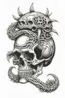 trident intertwined eel wrapped skull tattoo design idea