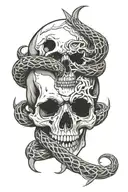 trident intertwined eel wrapped skull tattoo design idea